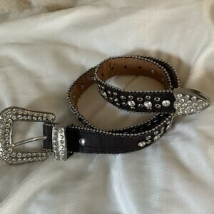 Girls 22 inch rhinestone leather belt